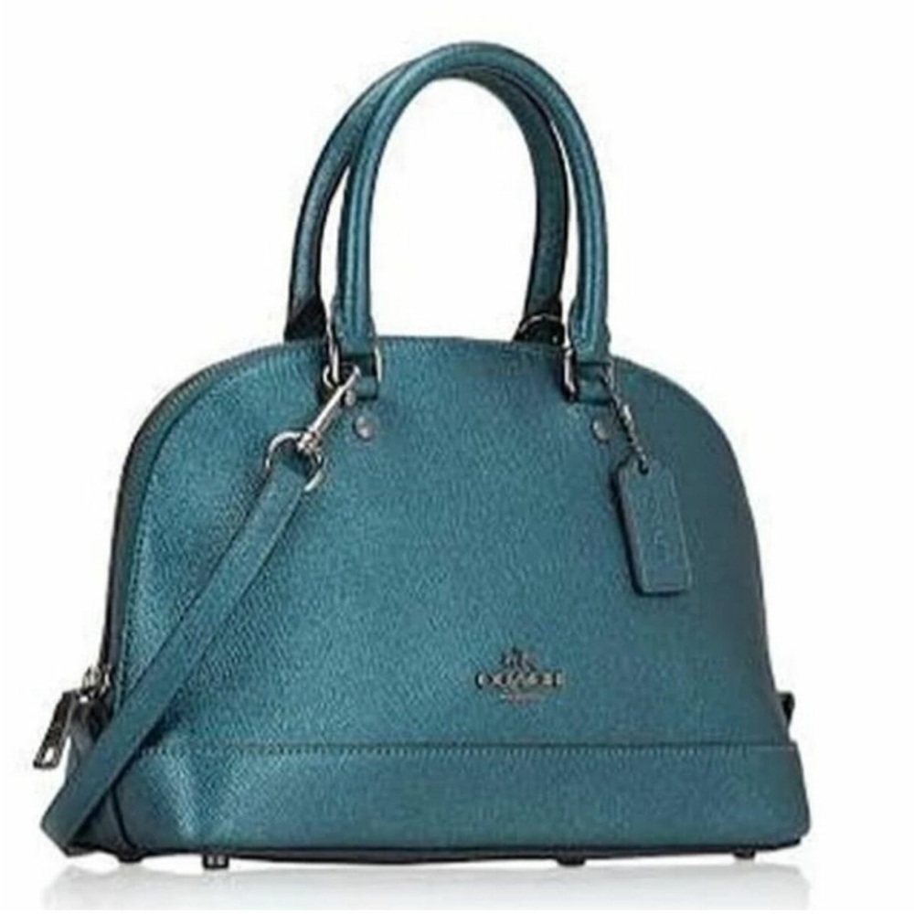 Coach Sierra Satchel In Metallic Crossgrain Leather In Dark Teal-14×9.5×4